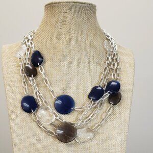 Avon, Silver plated, Lucite chain link brown blue Lucite circle bead necklace